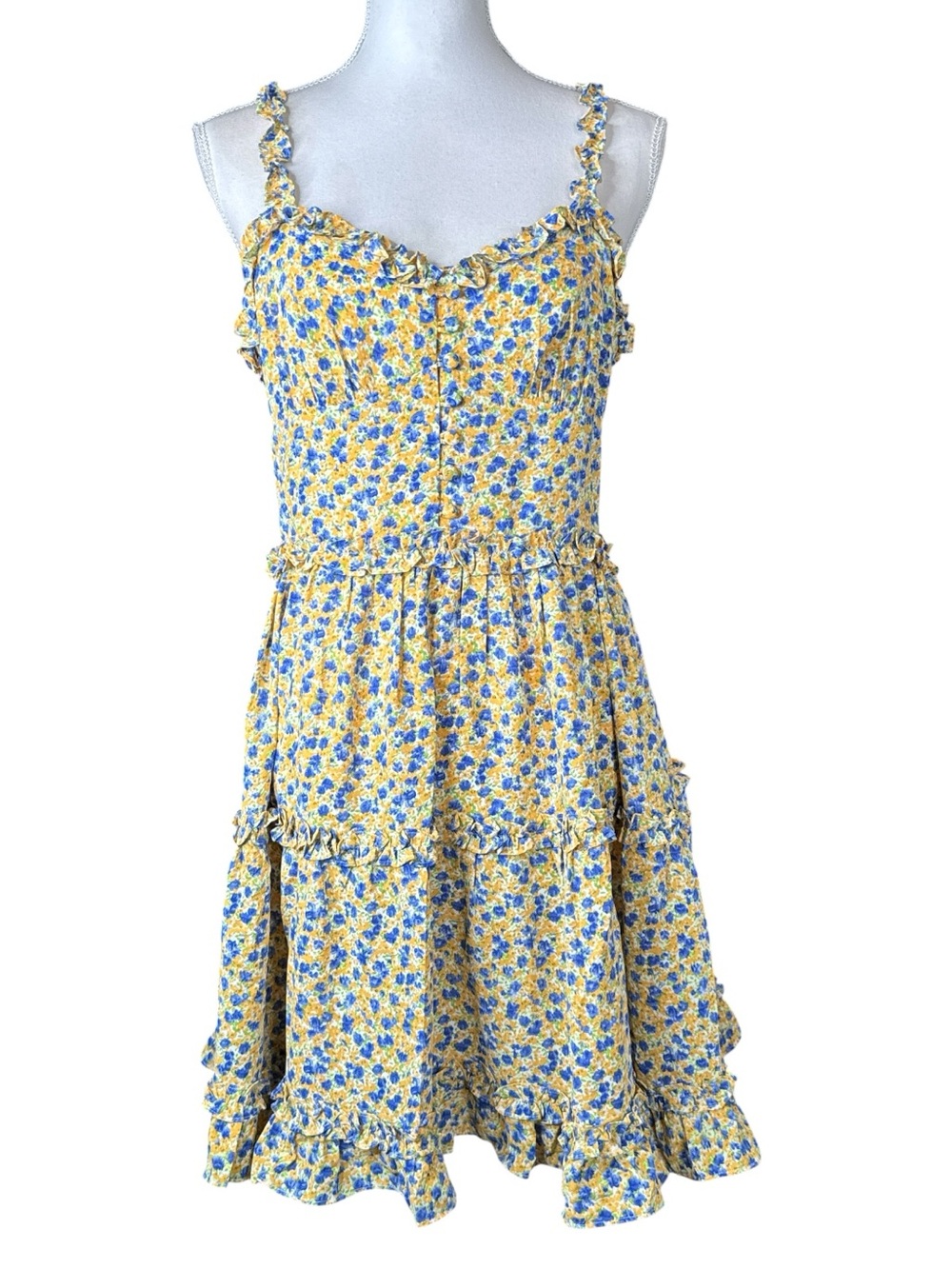 FREE THE ROSES Yellow Floral Ruffled Mini Dress - Picture 4 of 13